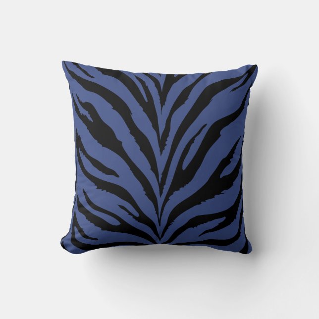 Stylish Blue and black tiger print Cushion (Front)