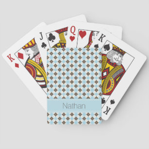 Stylish Blue and Brown Argyle Pattern Monogram Playing Cards