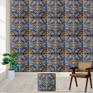 Stylish Blue and Gold Greek Key Tile