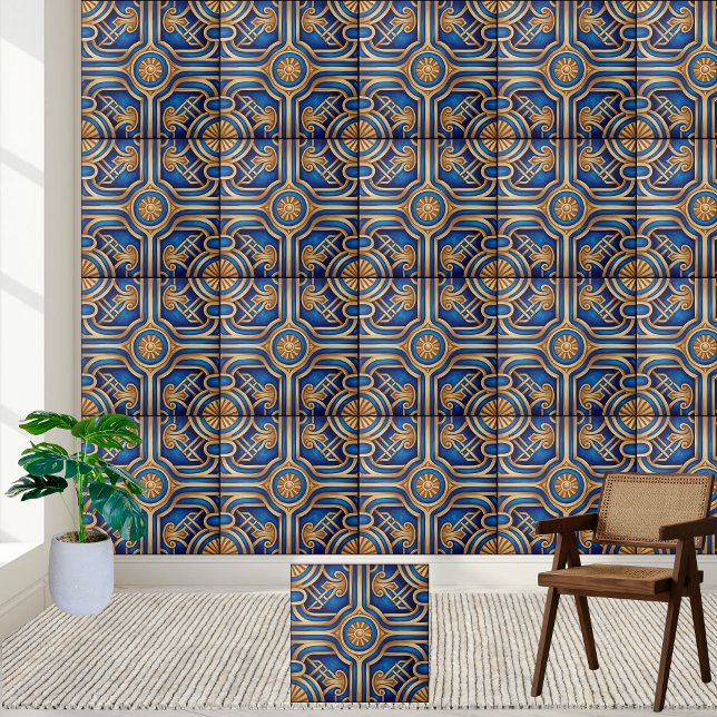 Stylish Blue and Gold Greek Key Tile (Stylish Blue and Gold Greek Key Tile)
