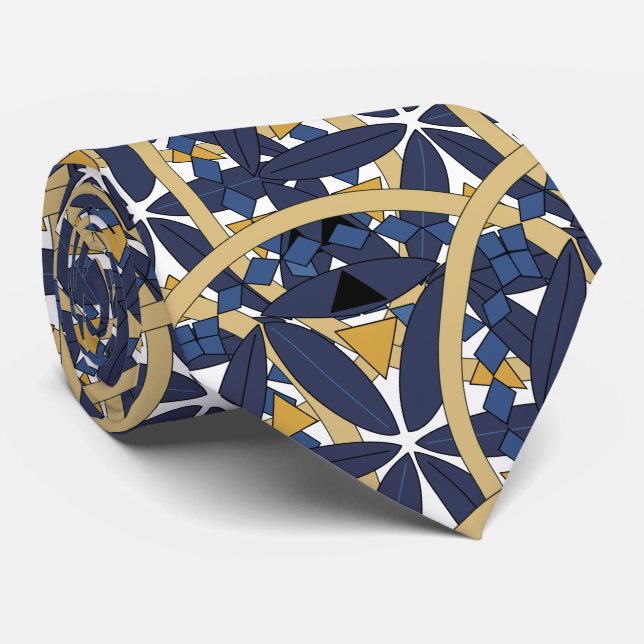 Stylish Blue and Gold Pattern Tie (Rolled)