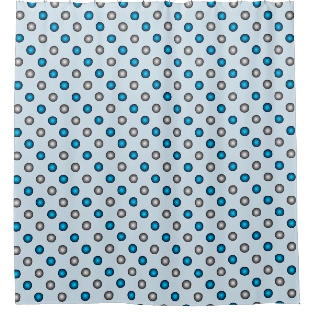 Stylish Blue and Silver Polka Dot Pattern Shower Curtain (Front)