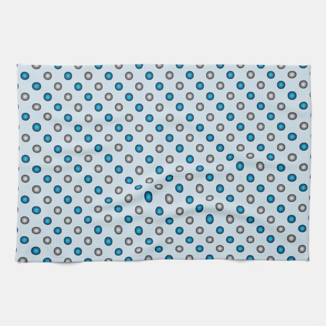 Stylish Blue and Silver Polka Dot Pattern Tea Towel (Horizontal)