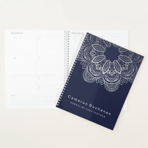 Stylish Blue and Silver Yoga Teacher Notebook Planner