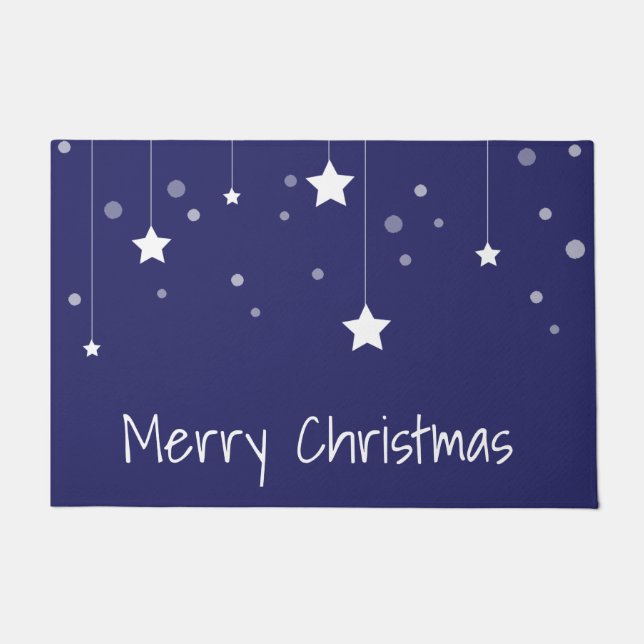 Stylish Blue and White Christmas Holiday Doormat (Front)