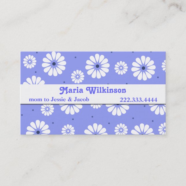 Stylish Blue and White Daisy Mummy Card (Front)