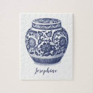 Stylish Blue and White Ginger Jar Print Jigsaw Puzzle