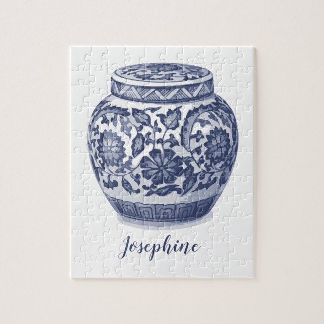 Stylish Blue and White Ginger Jar Print Jigsaw Puzzle (Vertical)