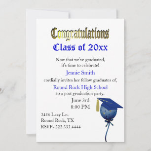 Stylish Blue and White Graduation Party Invitation
