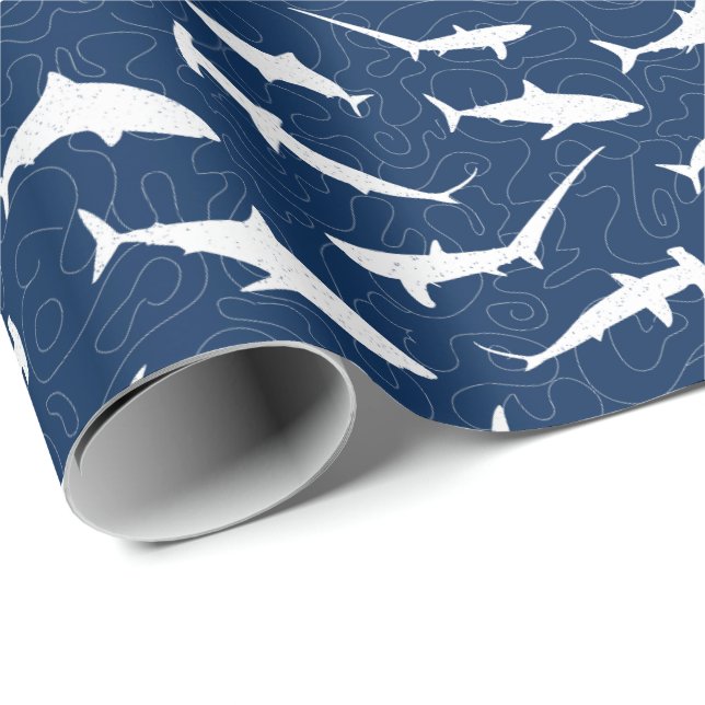 Stylish Blue and White Shark Print Wrapping Paper (Roll Corner)
