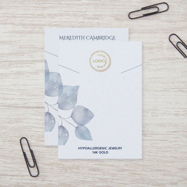 Stylish Blue  Botanical Necklace Display  Business Card (Front/Back In Situ)