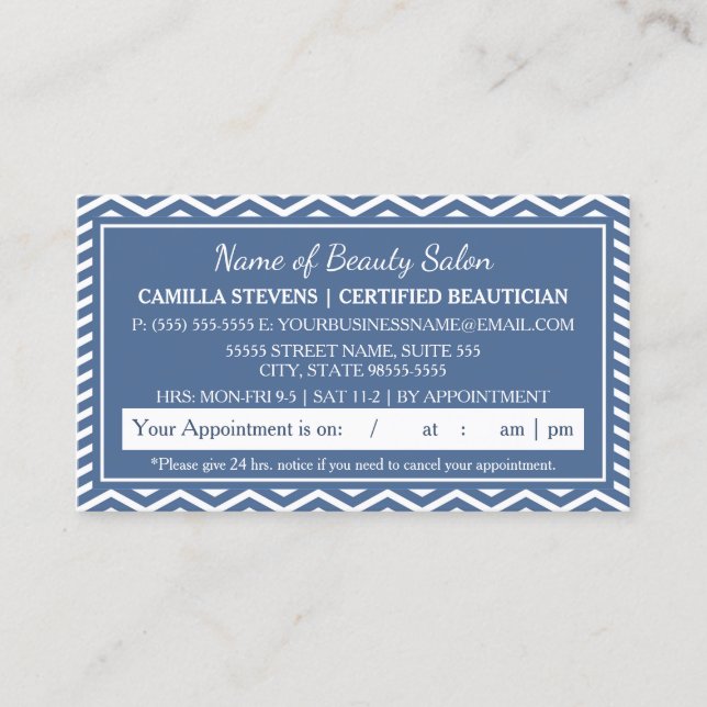 Stylish Blue Chevron Salon Appointment Reminder (Front)
