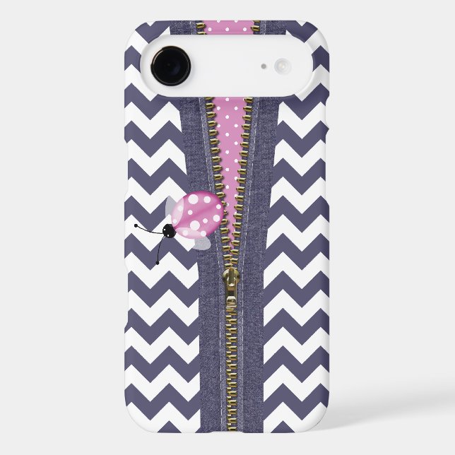Stylish Blue Chevron With Zipper & Pink Ladybug iPod Touch Case (Back)