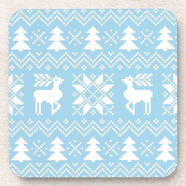 Stylish Blue Christmas Sweater Winter Pattern Coaster (Front)