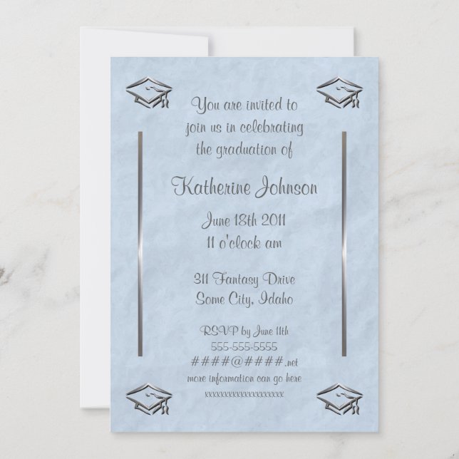 Stylish Blue Customisable Graduation Invitations (Back)