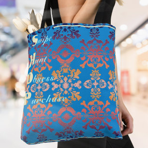 Stylish Blue Damask Tote Bag