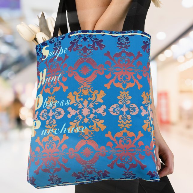 Stylish Blue Damask  Tote Bag (Creator Uploaded)