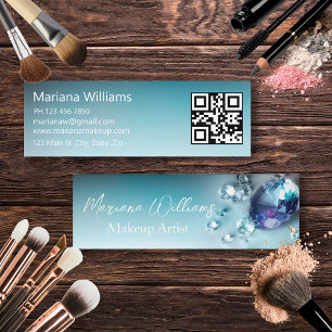 stylish blue diamonds makeup artist qr code mini business card