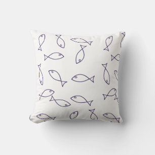 Stylish Blue Fish Pattern Sea Theme Throw Pillow