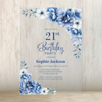 Stylish Blue Floral 21st Birthday Party
