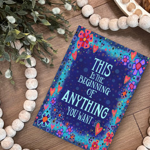 Stylish Blue Floral Beginning of Anything Quote Card