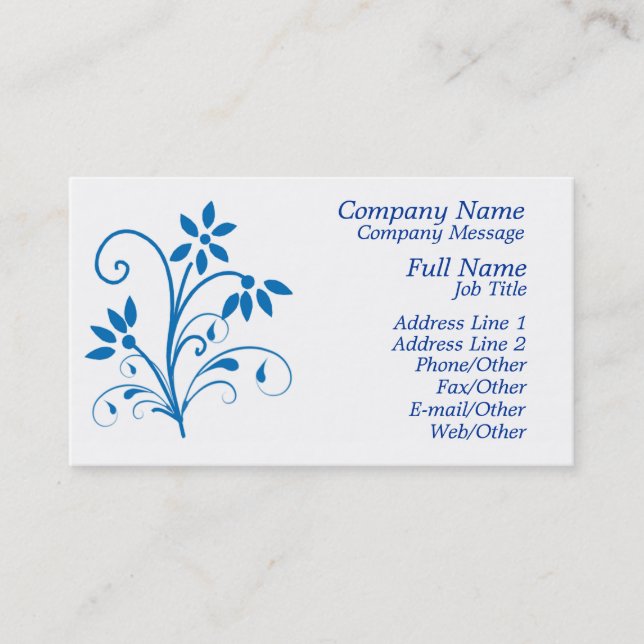 Stylish Blue Floral Business Card Template . (Front)
