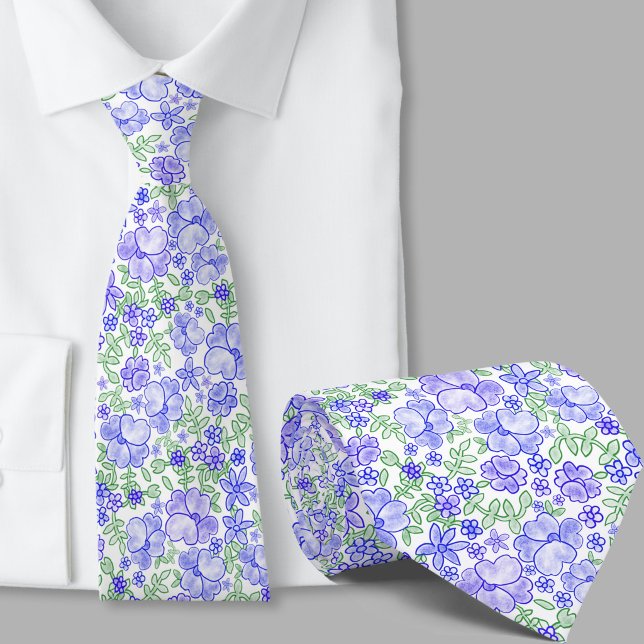 Stylish Blue Floral Pattern Necktie (Creator Uploaded)