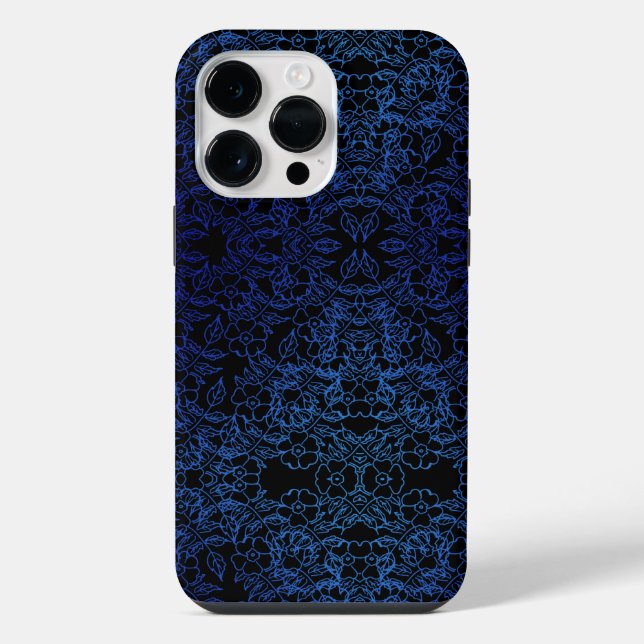 stylish Blue Floral pattern on black iPhone Case (Back)