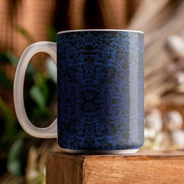 Stylish Blue Floral print Pattern on black Mug (Creator Uploaded)