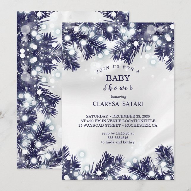 Stylish blue flower light pattern Baby shower Invitation (Front/Back)