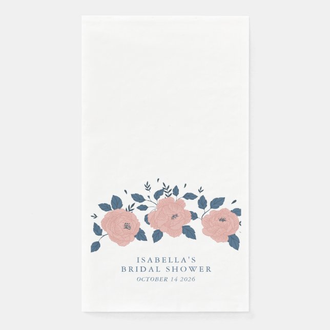 Stylish Blue Garden Flower Custom Bridal Shower  Napkin (Front)