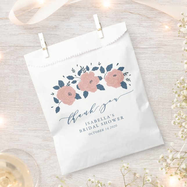 Stylish Blue Garden Flower Personalised Thank You  Favour Bag (Clipped)
