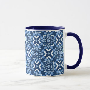 Stylish Blue Geometric Floral Pattern Mug