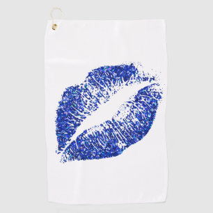 Stylish Blue Glitter Lips #2 Golf Towel