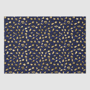 Stylish Blue & Gold Foil Leopard Spots Safari Tissue Paper