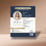 Stylish Blue Gold Notary Photo QR Code Marketing  Flyer<br><div class="desc">This professional notary flyer is a simple solution for your marketing needs. The elegant dark blue and gold flyer is easy to customise and includes your business contact information as well as contact information as well as a call-to-action to urge your customers to book with you! The modern minimal design...</div>