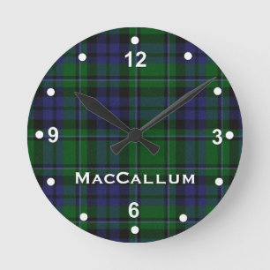 Stylish Blue & Green MacCallum Tartan Plaid Round Clock