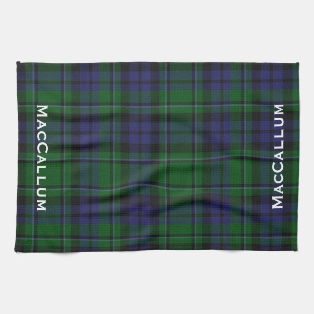 Stylish Blue & Green MacCallum Tartan Plaid Tea Towel (Horizontal)