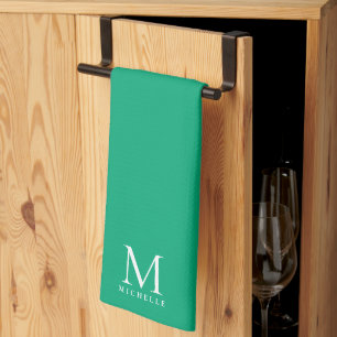 Stylish Blue Green Modern Template Monogram Name Tea Towel