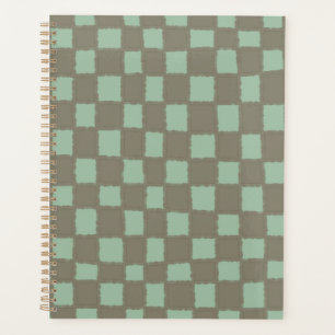 Stylish Blue Grey Chequered Chequerboard Pattern Planner