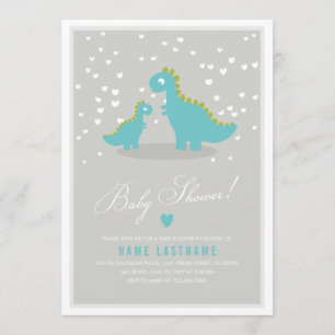 Stylish Blue Grey Dinosaur Baby Shower Invitation