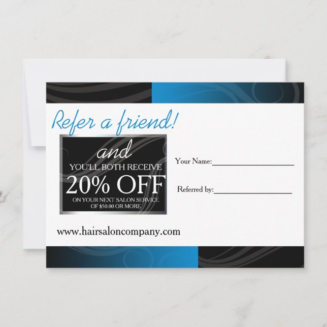 stylish blue hair salon referral card (Front)