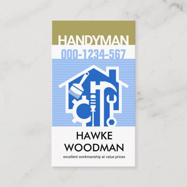 Stylish Blue Home Repair Tools Business Card (Front)