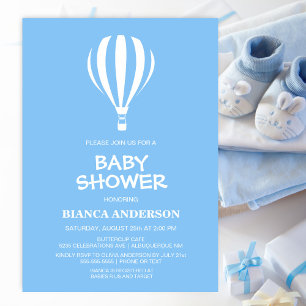 Stylish Blue Hot Air Balloon Baby Shower Invitation