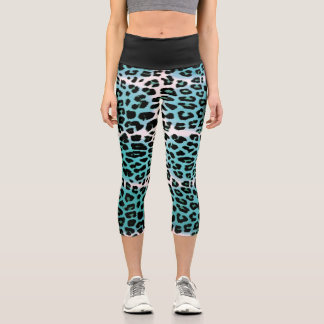 Stylish Blue Leopard Animal Print Women's Capri Leggings