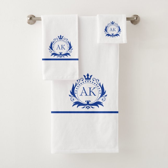 Stylish Blue Luxury Frame and Crown Bath Towel Set (Insitu)
