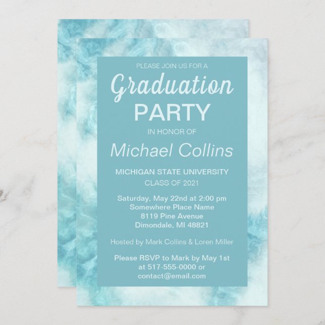 Stylish Blue Marble Party Invitation (Front/Back)