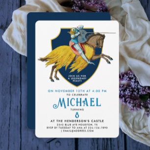 Stylish Blue Medieval Armored Knight On Horse  Invitation