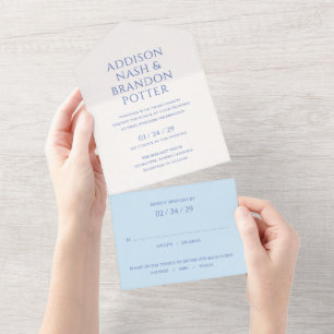 Stylish Blue Modern Wedding All In One Invitation
