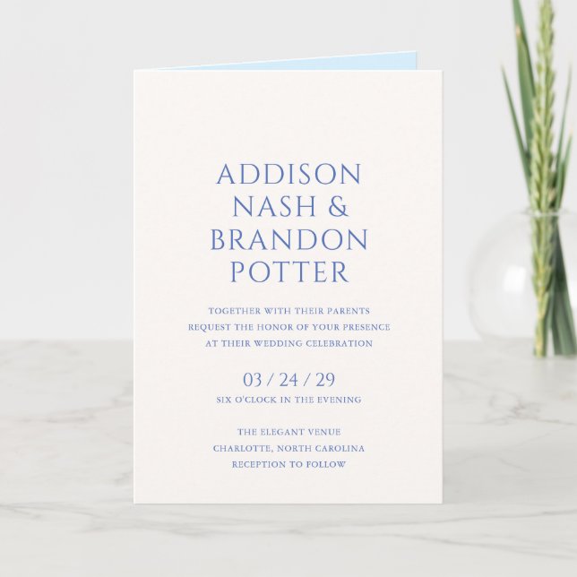 Stylish Blue Modern Wedding Invitation (Front)